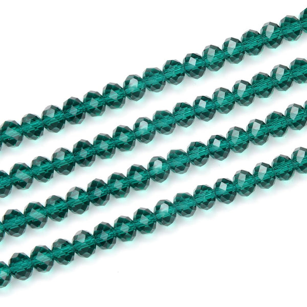 500pcs Creative Club Faceted Rondelle Crystal Glass Beads, Emerald Green, 6x4mm, Hole ID 1mm, CCR624