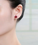1 Pair 925 Sterling Silver July Birthstone Round Cut Stud Earrings, 8mm/2 Carat Cubic Zirconia CZ Red Ruby Stone, SSE49-7