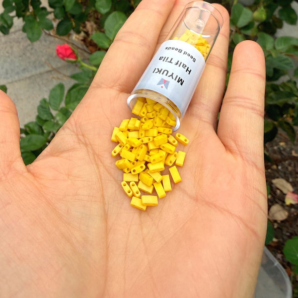 10g Miyuki Half Tila Seed Beads 5x2.3mm, Matte Rich Yellow (HTL-2311)