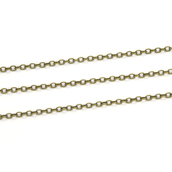 33 Feet Oval Ring Rolo Cable Chain Link, Unfinished,  Antique Bronze Plated Copper, Chain Width Selections: 2.5mm/3mm/3.3mm