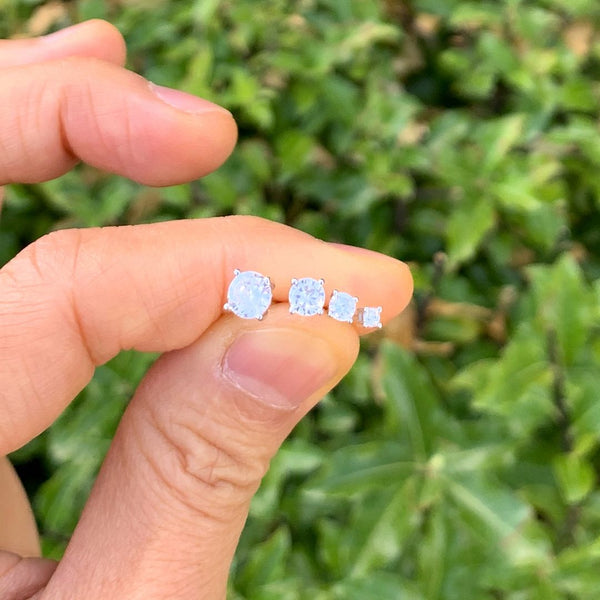 1 pair 925 Sterling Silver Stud Earrings, 2mm/0.03 Carat Round Cut Cubic Zirconia CZ Diamond, Small Tiny, SSE74-2