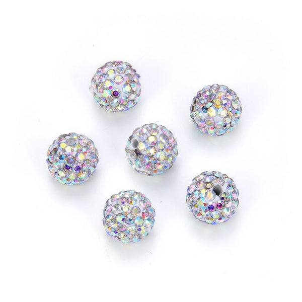 25pcs Adabele Grade AA+ Suncatcher Crystal Rhinestone Pave Polymer Clay Beads, Clear White AB, Size Selections: 8mm/10mm/12mm