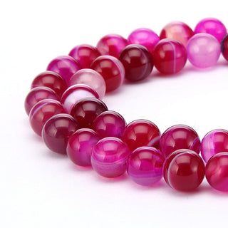 AAA Natural Banded Fuchsia Red Agate Gemstone Round Beads, 15 Inch/1 Strand, Size Selections: 4mm/6mm/8mm/10mm