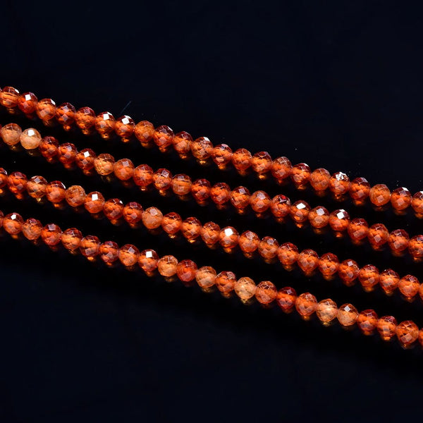 Natural Orange Spessartite Garnet Gemstone Tiny Small Faceted Round Beads, 3mm, Hole ID 0.6mm, 15 Inch/1 Strand, GK3-23