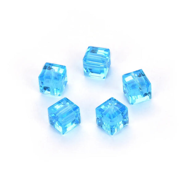 24pcs Adabele Austrian Faceted Cube Crystal Beads #5601, Aquamarine Blue, Size Selections: 4mm/6mm/8mm