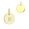 1pc 925 Sterling Silver 12mm Letter D Charm, Real 18K Yellow Gold Plated, Heart Engraved, Name Initial Disc Coin Pendant Drop, SLP-G4