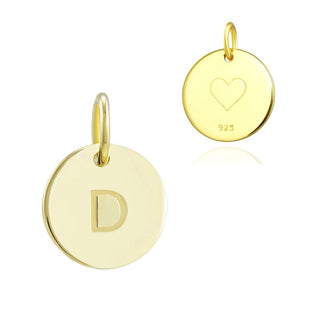 1pc 925 Sterling Silver 12mm Letter D Charm, Real 18K Yellow Gold Plated, Heart Engraved, Name Initial Disc Coin Pendant Drop, SLP-G4