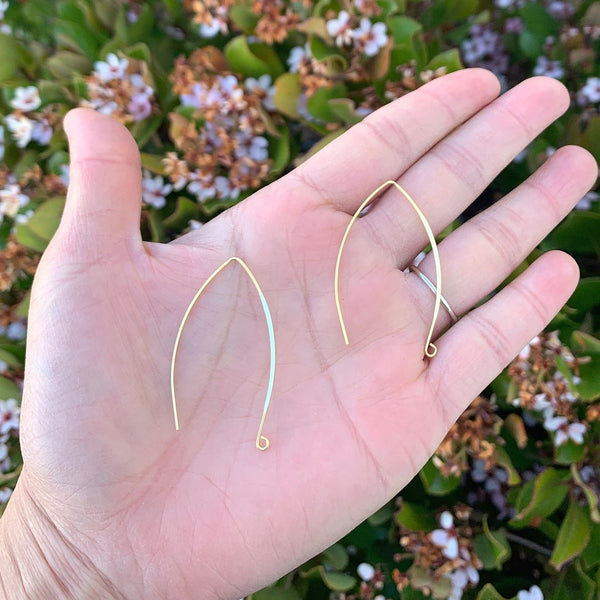 10pcs Sterling Silver Flat Marquise V Shape Earring Hooks, Real 18K Yellow Gold Plated, 40mm, 0.7mm/21 Gauge, SS16-2