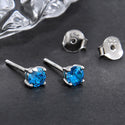 1 Pair 925 Sterling Silver December Birthstone Round Cut Stud Earrings, 4mm/0.25 Carat Small Tiny Cubic Zirconia CZ Blue Zircon Stone, SSE78-12