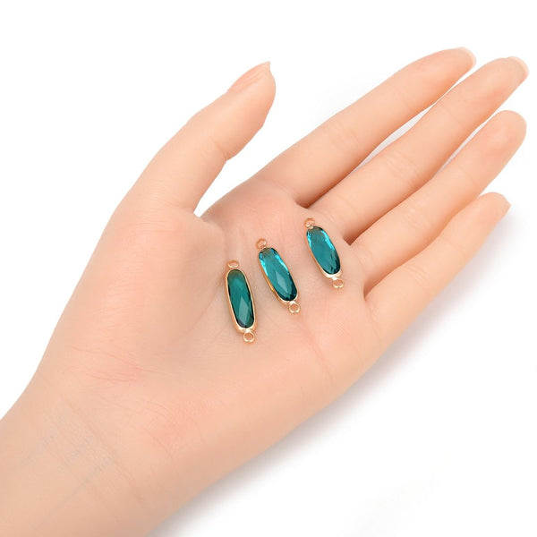 10pcs Grade A December Blue Zircon Rectangle Bar Birthstone Links, 18K Yellow Gold Plated Brass, 21x7mm, CCP9-G12