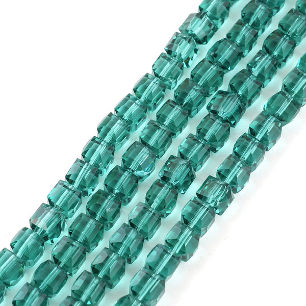 100pcs Creative Club Faceted Cube Crystal Glass Beads, Emerald Green, 8mm, Hole ID 1mm, CCC824