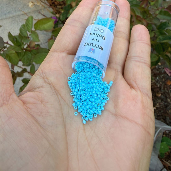 7.5g Miyuki Delica 11/0 Seed Beads, Opaque Matte Rainbow Light Blue DB879