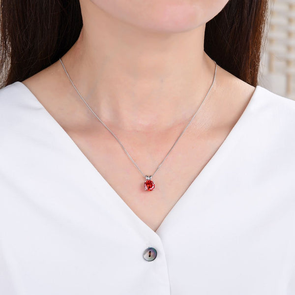925 Sterling Silver January Birthstone Solitaire Necklace, 8mm/2 Carat Red Garnet Cubic Zirconia CZ, Length Selections: 16 inch/18 inch