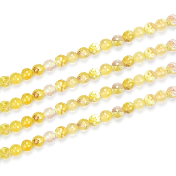 Natural Faceted Yellow Fire Agate Gemstone Round Beads, 15 Inch/1 Strand, Size Selections: 4mm/6mm/8mm/10mm