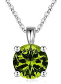 925 Sterling Silver August Birthstone Solitaire Necklace, 6mm/0.84 Carat Green Peridot Cubic Zirconia CZ, Length Selections: 16 inch/18 inch