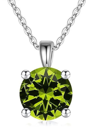 925 Sterling Silver August Birthstone Solitaire Necklace, 6mm/0.84 Carat Green Peridot Cubic Zirconia CZ, Length Selections: 16 inch/18 inch