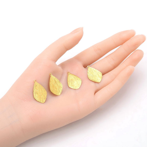 10pcs 26mm Leaf Drop Pendants, Tarnish Resistant, 18K Yellow Gold Plated Brushed Brass, BF-B4