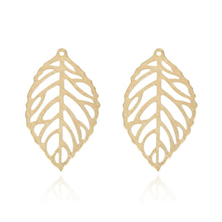 20pcs Brushed Raw Brass Filigree Leaf Pendant Drop, Connector, Unplated/Uncoated, Size Selections: 27mm/35mm