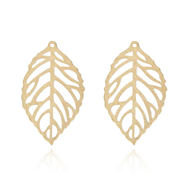 20pcs Brushed Raw Brass Filigree Leaf Pendant Drop, Connector, Unplated/Uncoated, Size Selections: 27mm/35mm