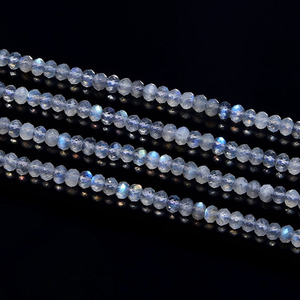 Natural Flashy Labradorite Gemstone Tiny Small Faceted Rondelle Beads, 3x2mm, Hole ID 0.65mm, 15 Inch/1 Strand, GK-A2