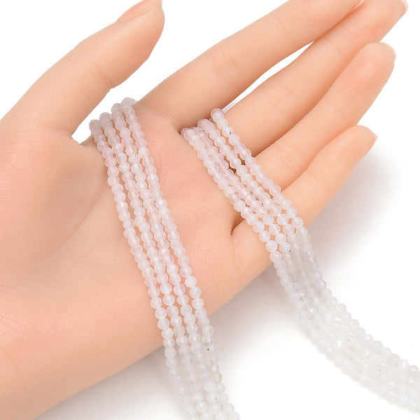 Natural Blue Flash Moonstone Gemstone Tiny Small Faceted Round Beads, 3mm, Hole ID 0.6mm, 15 Inch/1 Strand, GK3-7