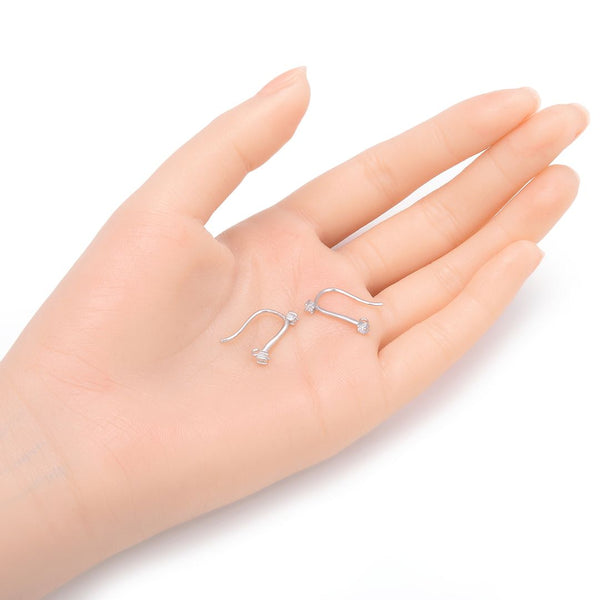 4pcs 925 Sterling Silver Fancy Earring Hooks, 2 Cubic Zirconia CZ, Tarnish Resistant Rhodium Plated, 18mm, SS478
