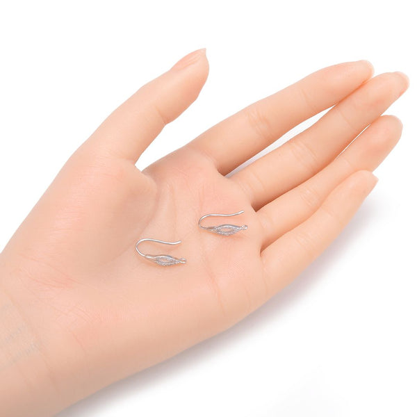 4pcs 925 Sterling Silver Fancy Marquise Pattern Earring Hooks, 13 Cubic Zirconia CZ, Tarnish Resistant Rhodium Plated, 16mm, SS487
