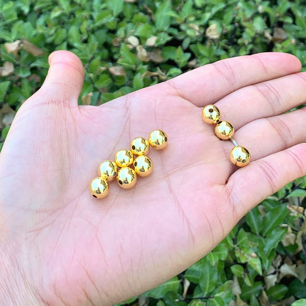 50pcs Tarnish Resistant Seamless Smooth Round Beads, 18K Yellow Gold Plated Brass, Size Selections: 6mm/8mm/10mm