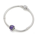1pc Real 925 Sterling Silver Purple Enamel Flower Bead Charm, Compatible with Pandora All Other Charm Bracelet, EC6-B5