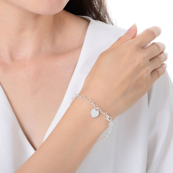 1pc 925 Sterling Silver 4mm Cable Chain Bracelet with "One in a Million" engraved Heart Charm Drop, Length Selections: 7 inch/7.5 inch/8 inch
