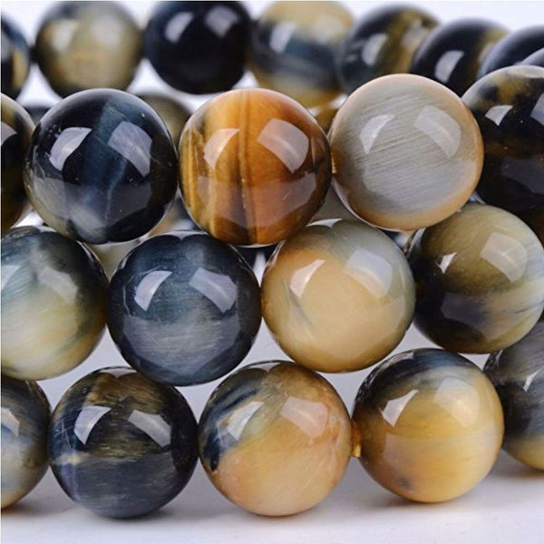 Natural Blue Golden Tigers Eye Gemstone Round Beads, 1 Strand/15 Inch, Size Selections: 4mm/6mm/8mm/10mm