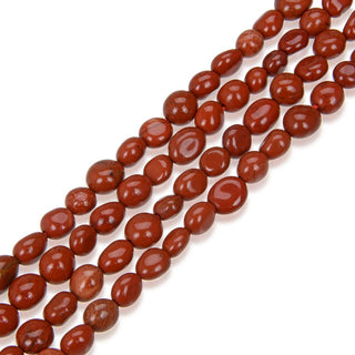 Natural Red Jasper Gemstone Oval Tumbled Pebble Beads, Irregular, 8mm to 11mm, Hole ID 1mm, 15 Inch/1 Strand, GZ12-60