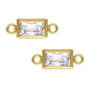 2pcs Real 1/20 14K Gold Filled April Birthstone Links, 5x3mm Small Clear Cubic Zirconia Rectangle Bezel Connector, JK10-E4