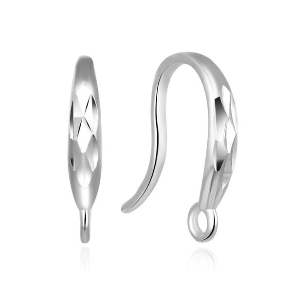 4pcs 925 Sterling Silver Diamond Cut French Fish Earring Hooks, Tarnish Resistant Rhodium Plated, 13mm, SS479