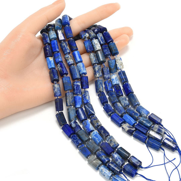 Natural Blue Lapis Lazuli Gemstone Faceted Tube Beads, 12x7mm, Hole ID 1mm, 15 Inch/1 Strand, GZ8-11