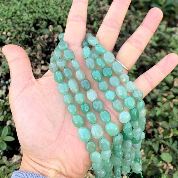 Natural Green Aventurine Gemstone Oval Tumbled Pebble Beads, Irregular, 7mm to 10mm, Hole ID 1mm, 15 Inch/1 Strand, GZ12-49