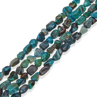 Natural Chrysocolla Turquoise Gemstone Oval Tumbled Pebble Beads, Irregular, 5mm to 8mm, Hole ID 1mm, 15 Inch/1 Strand, GZ11-52