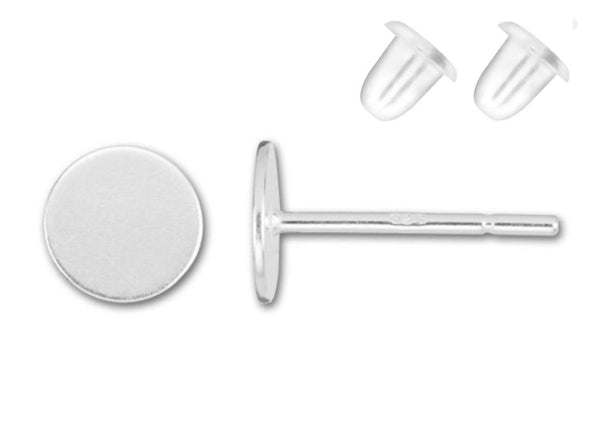 10 Pairs 925 Sterling Silver Earring Posts, Glue On Flat Board, 0.7mm/21 Gauge Pin, 20pcs Plastic Earring Backs, Flat Board Selections: 3/4/6/8mm