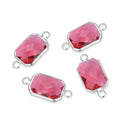 10pcs Grade A July Ruby Red Birthstone Rectangle Radiant Cut Links, Sterling Silver Plated Brass, 14mm, CCP12-S7