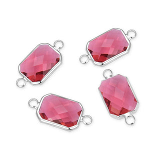 10pcs Grade A July Ruby Red Birthstone Rectangle Radiant Cut Links, Sterling Silver Plated Brass, 14mm, CCP12-S7