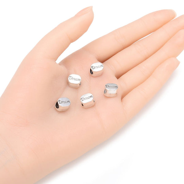 20pcs I Have Dreams Large Hole Beads, Hole ID 4.5mm, Antique Silver, Zinc Alloy Metal, MEC-C4