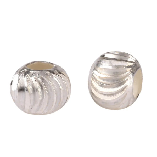 10pcs 925 Sterling Silver Sparkle Large Hole Corrugated Round Beads, Size Selections: 6mm/8mm/10mm