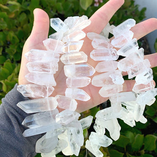 1 Strand Natural Raw Clear Crystal White Quartz Gemstone Bead Sticks, Large Drilled Stone Stone Points, 15 Inch, GA-E1