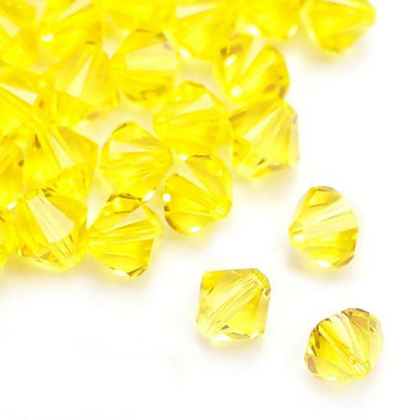 100pcs Preciosa Faceted Bicone Crystal Beads, Citrine (Yellow), Size Selections: 3mm/4mm/6mm