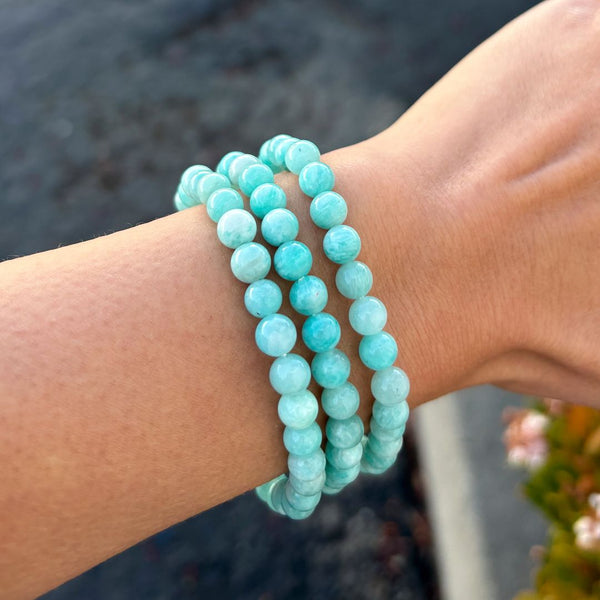 1 Strand Stretch Natural Russian Amazonite Beaded Gemstone Bracelet, 6mm Beads, Length Selections: 7 inch/7.5 inch/8 inch