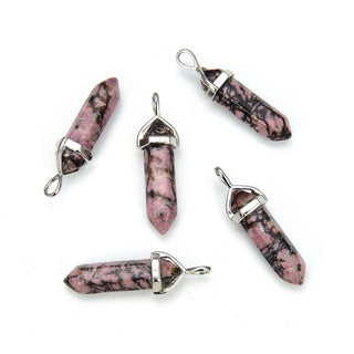 4pcs Natural Rhodonite Gemstone Pendants, 42mm Loose Bullet Point Stone Drops, G2P-C9
