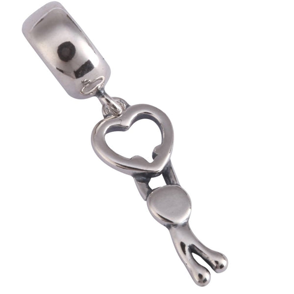 1pc Solid 925 Sterling Silver Happy Heart Bead Charm, Compatible with Pandora All Other Charm Bracelet, EC504