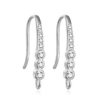 4pcs 925 Sterling Silver Fancy Earring Hooks, 8 Cubic Zirconia CZ, Tarnish Resistant Rhodium Plated, 20mm, SS451