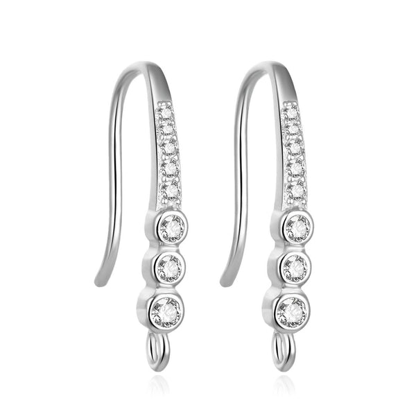 4pcs 925 Sterling Silver Fancy Earring Hooks, 8 Cubic Zirconia CZ, Tarnish Resistant Rhodium Plated, 20mm, SS451