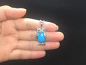 1pc Natural Blue Howlite Imitation Turquoise Gemstone Owl Pendant Necklace, 18 Inch Surgical Stainless Steel Chain, GGP-G6